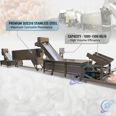 좋은 가격 프리미엄 새우 머리 절단기 316L 스테인리스 스틸 1000-1500KG 3.0KW 50Hz 새우 가공 라인용 온라인
