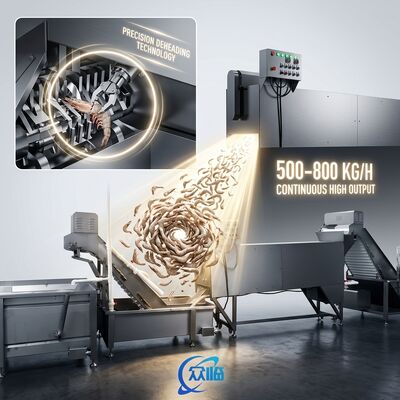 좋은 가격 Skid Mounted Shrimp Head Removal Machine SUS316L 1200-1800KG 9.0KW 60Hz For Food Processing Factory 온라인